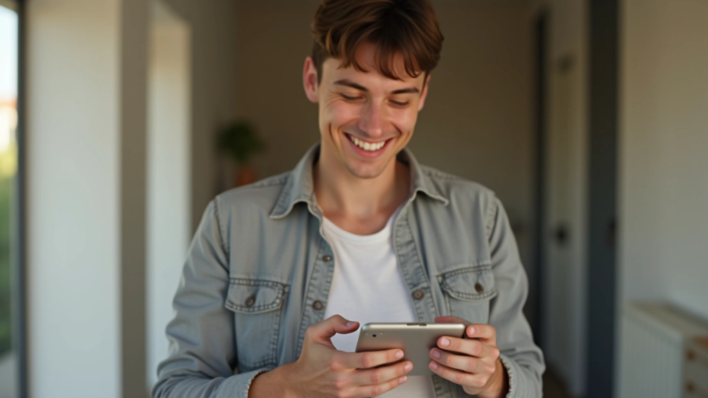 Personne souriante en train de vérifier le solde de ses livrets sur son téléphone