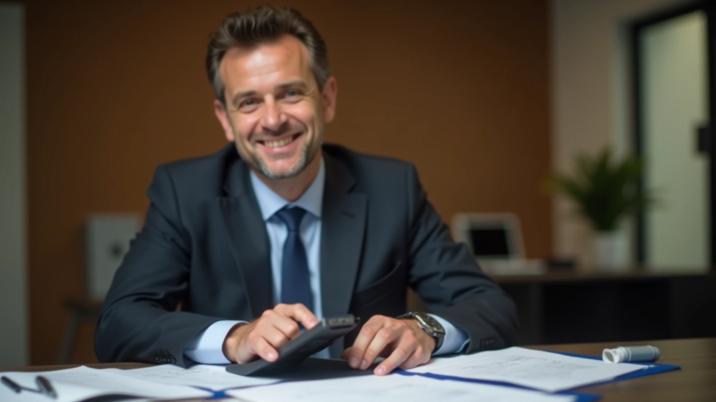 Bureau avec calculatrice et documents montrant le calcul des intérêts composés sur l'épargne